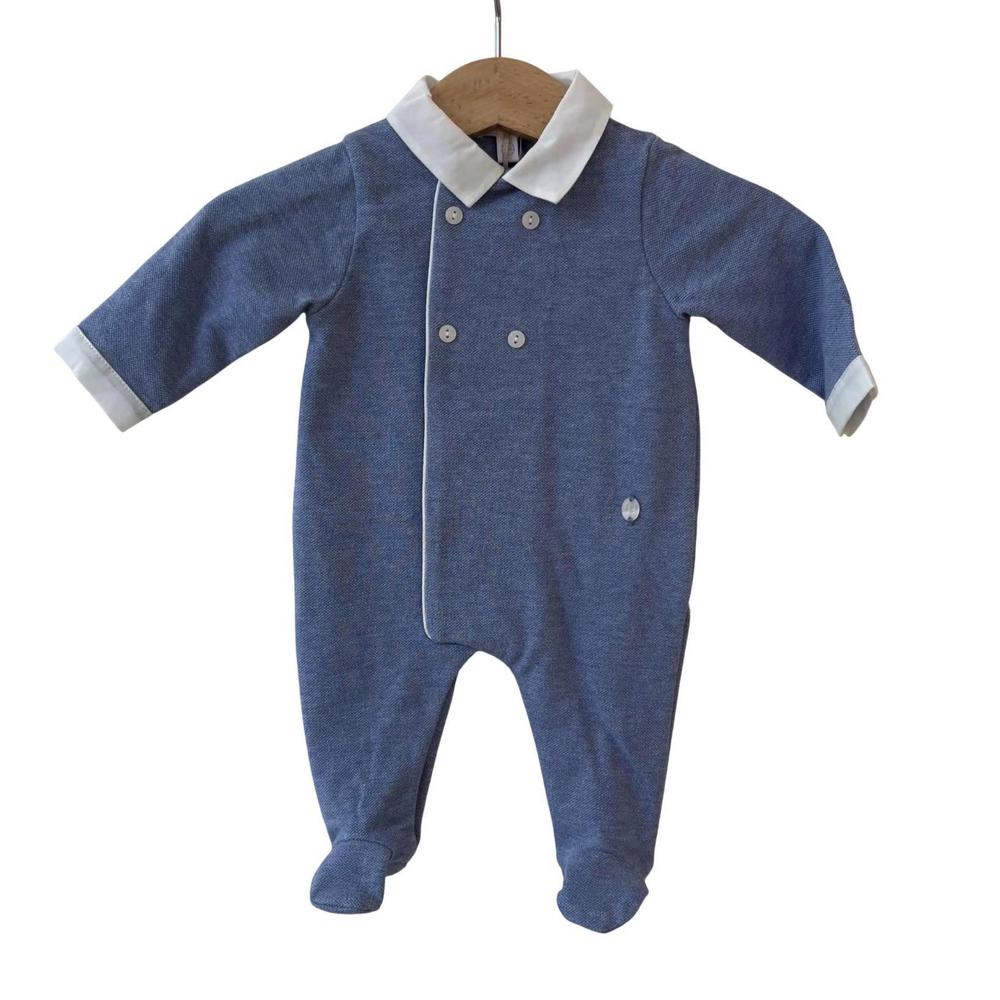 NEW PATACHOU baby boy's collared footie in light blue indigo